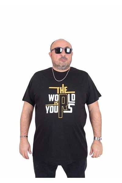 Starbattal Ανδρικό μπλουζάκι με λαιμόκοψη σε μεγάλο μέγεθος The World 25170 ΜΑΥΡΟ