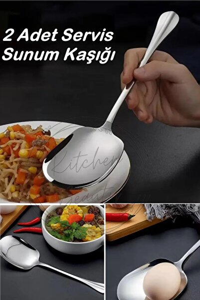 Kitchen Beauty Pratik 2 ADET Paslanmaz Çelik Lüx Servis Salata Kaşığı Spatula...