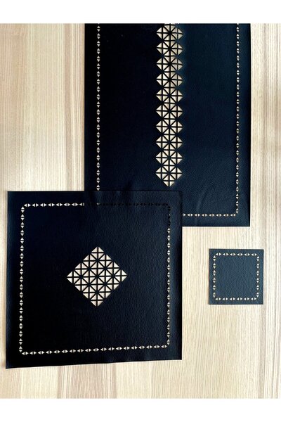 SOFT Siyah Supla, Üçgen Desenli (2 Supla + 2 Bardak Altlığı)