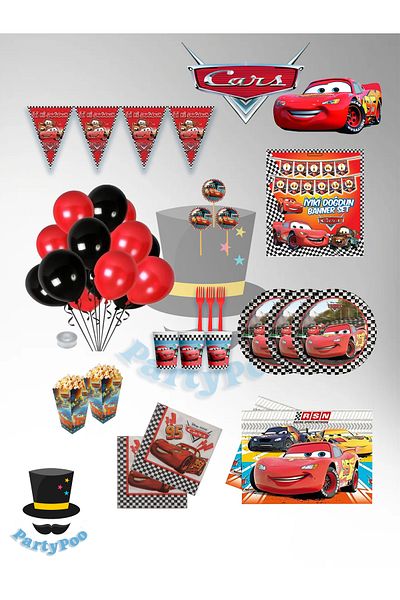 PartyPoo Cars Cars Themed Mega Birthday Set for 8 People |   Party Supplies and Decorations