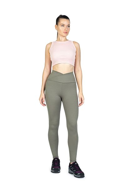 The Step Sports Jambiere termice din lână de iarnă verde velur - Detaliu talie încrucișată