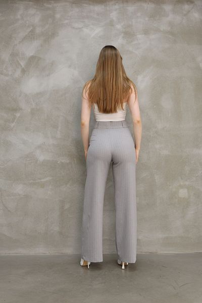 GALAVİP Women's New Year Gray Double Button Striped Pleated Taffeta Cotton Fabric Palazzo Pants