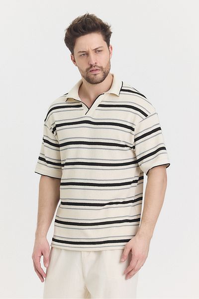 HAWKKİNG Ανδρικό μπλουζάκι με γιακά πόλο πλεκτό Oversize