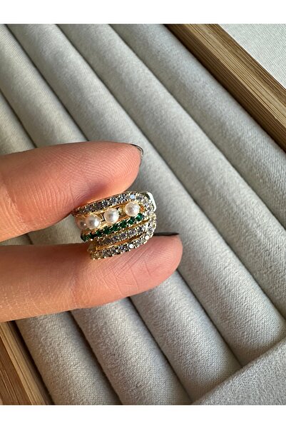 ringbox İncili Zümrüt Taşlı Kıkırdak Küpe Earcuff