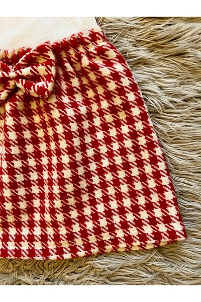 enes baby Festive Houndstooth Pattern Bow Skirt Stretchy Camisole Blouse and Bandana Set of 3