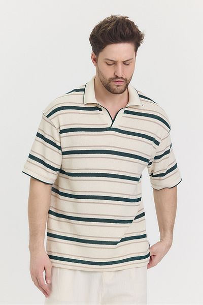 HAWKKİNG Ανδρικό μπλουζάκι με γιακά πόλο πλεκτό Oversize