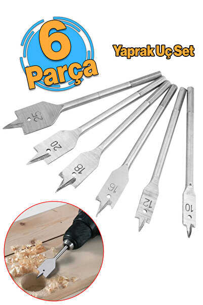 Badem10 Yaprak Matkap Ucu Takımı Ahşap Delme Ucu Tahta Sunta Plastik Alçıpan Delme Ucu Bits Uç 6'lı Set