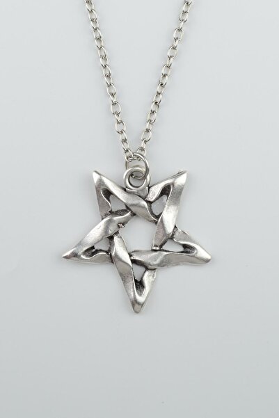 Bu Farklı Pentagram Gümüş Kaplama Düz Zincir Kolye