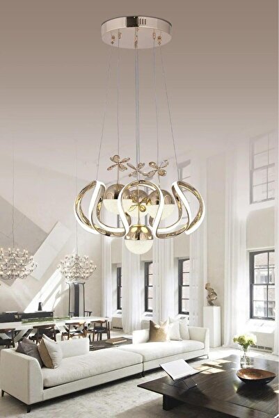 ÖZGÜL AYDINLATMA Yummy 3 Renk Gold ( Sarı Beyaz Ve Gün Işığı )  KUMANDALI Led Kristal Taşlı Avize