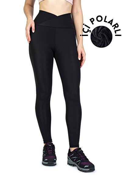 The Step Sports Colanți termici cu talie încrucișată din lână neagră de iarnă