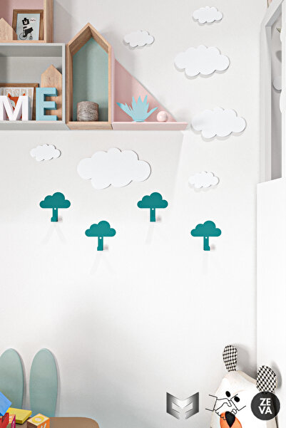 YİĞİT METAL 4 قطع شماعات معدنية على شكل سحابة لغرف الأطفال باللون الأخضر - شم...