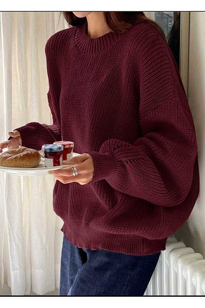 MODASPARK Pulover de damă oversize cu gât roșu Claret