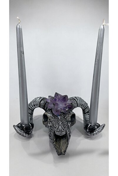 YAMYBEECANDLES Ametist Taşlı Kuru Kafa Şamdanlık, Mumluk