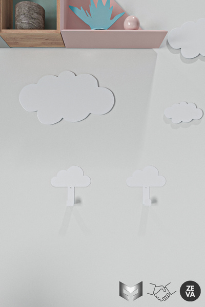 YİĞİT METAL شماعات معدنية على شكل سحابة مكونة من قطعتين لغرف الأطفال باللون ا...