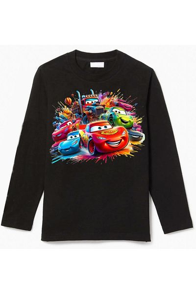 Efendioğlu Design Long Sleeve Lightning Mcqueen Cars Printed Children's Cotton T-Shirt
