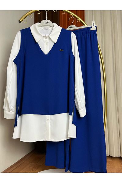 SMY Triple Suit with Chiffon Shirt, Crepe Fabric, Pants and Jumpsuit