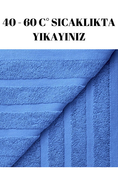 KAYABEY HOME Mavi 2'li Set Büyük Boy Banyo Havlusu Duş Vücut Havlusu Yumuşak %100 Pamuk Çizgi Desenli