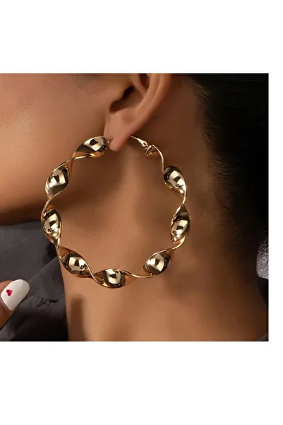 mos&more Silver Twisted 6cm Big Hoop Women Earrings