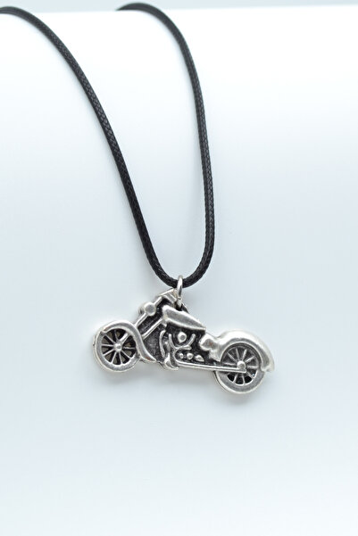 Chopper Motor Silver Plated Leather Rope Necklace
