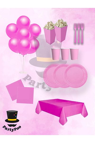 PartyPoo Σετ γενεθλίων Pink Macaron για 8 άτομα |   Πιάτα, Ποτήρια και Προμήθειες για πάρτι