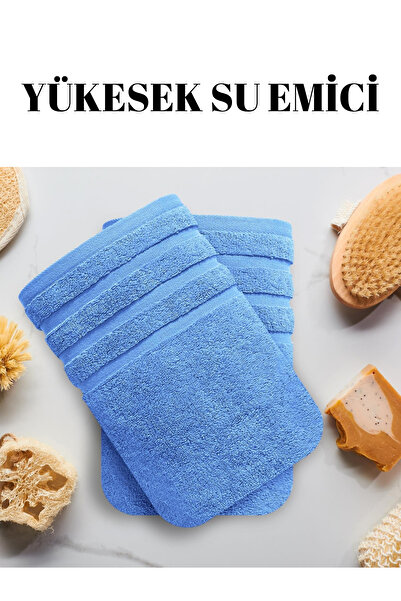 KAYABEY HOME Mavi 2'li Set Büyük Boy Banyo Havlusu Duş Vücut Havlusu Yumuşak %100 Pamuk Çizgi Desenli