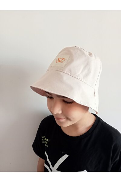 HEREN BUTİK Erkek Çocuk Bucket Kova Şapka Bej Goodvibes - Yazlık, Organik Pam...
