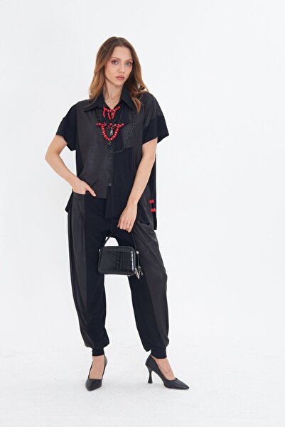 LAMANTE DERİ DETAYLI SİYAH JOGGER PANTOLON