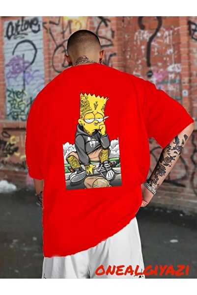 oneagılyazı تي شيرت كبير الحجم مطبوع عليه ظهر بارت وشم