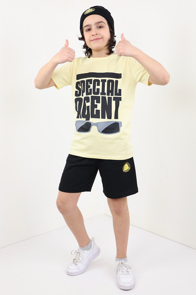 Toontoy Boy's Text Printed Shorts Set with Crest Detail