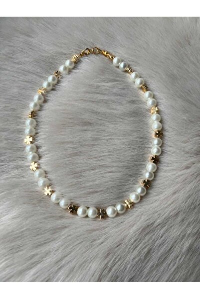 DENİZ ERKUL JEWELRY قلادة اللؤلؤ تصميم خاص تفاصيل البرسيم واللؤلؤ