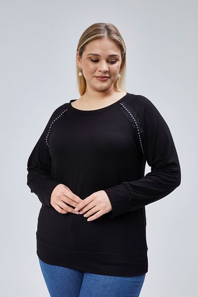 Curvy Trend Large Size Staple Detailed Raglan Sleeve Blouse