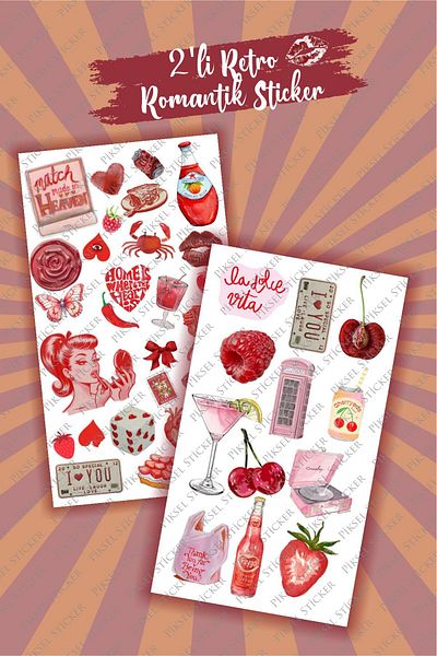Piksel Grafik Romantic Set of 2 Stickers 10X15 cm - Laptop, Notebook, Planner, Agenda Sticker