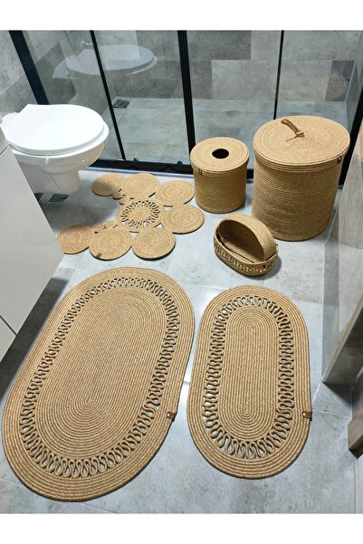 ADES HOME DESİGN Jüt,banyo Takımı,Banyo Paspası, Paspas Takımı,Makyaj Sepeti,Çöp Kovası,Klozet Paspas,