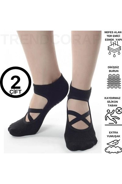 TrendCorap 2 Pairs of Seamless Toe Pilates Yoga Socks with Cotton and Silicone Sole