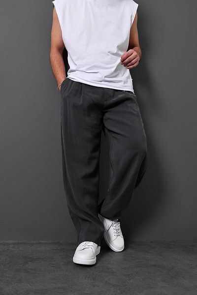 Slatra Men's Anthracite Buttoned Soft Texture Fabric Baggy Trousers