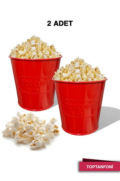 TOPTANFONİ Red Metal Popcorn Box - 2 Popcorn Buckets with Self-Embossed Pattern