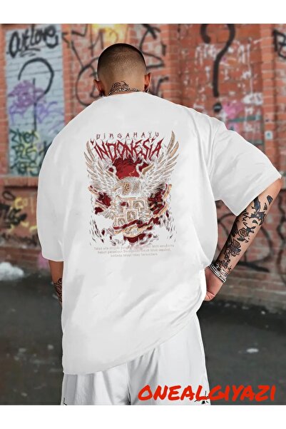 oneagılyazı تي شيرت كبير الحجم مطبوع عليه ظهر النسر الإندونيسي