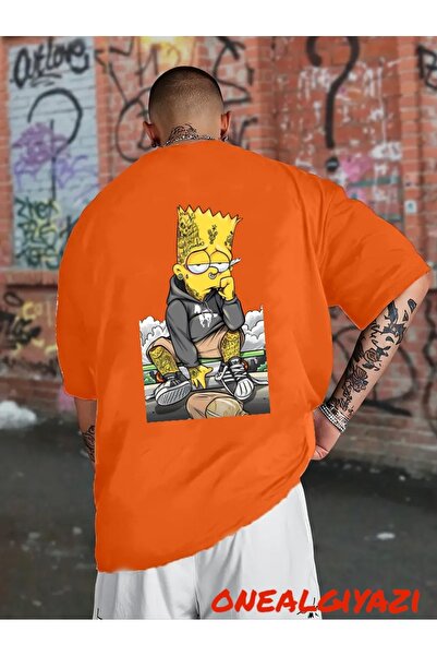 oneagılyazı تي شيرت كبير الحجم مطبوع عليه ظهر بارت وشم