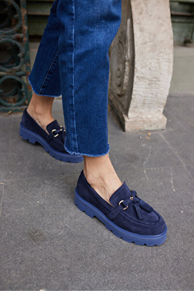 ANGELİNA JONES GRAY KADIN LACİVERT GERCEK SUET PUSKULLU EVA TABAN LOAFER