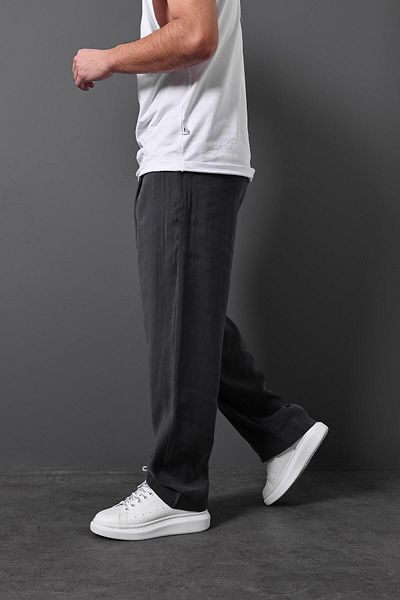 Slatra Men's Anthracite Buttoned Soft Texture Fabric Baggy Trousers