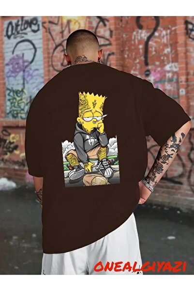 oneagılyazı تي شيرت كبير الحجم مطبوع عليه ظهر بارت وشم