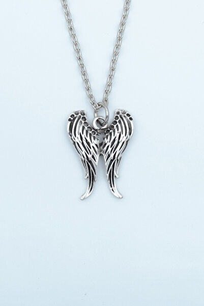 Bu Farklı Melek Kanat Erkek Kadın Kolye Antik Gümüş Kaplama - 60 Cm Düz Zincir