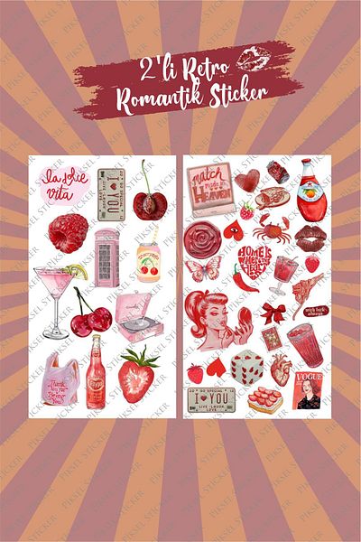 Piksel Grafik Romantic Set of 2 Stickers 10X15 cm - Laptop, Notebook, Planner, Agenda Sticker