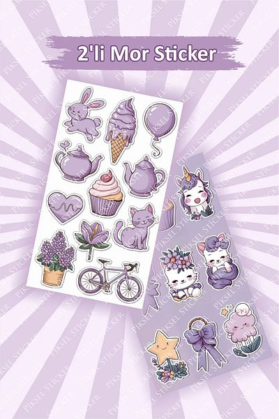 Piksel Grafik Purple Cute 2-Piece Sticker Set 10X15 cm - Laptop, Notebook, Planner, Agenda Sticker