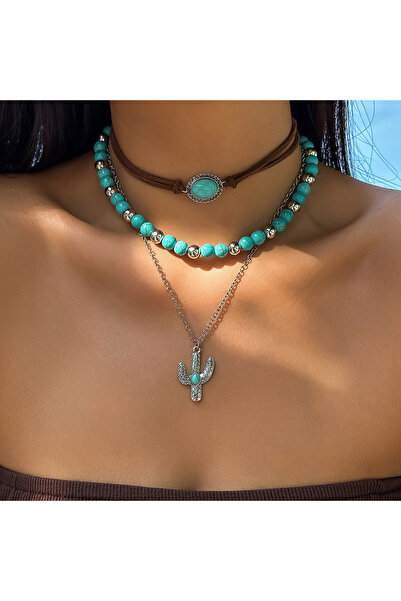 Choice قلادة KunJoe بوهيمية متعددة الطبقات من خرز الحجر الأزرق باللون البني ل...