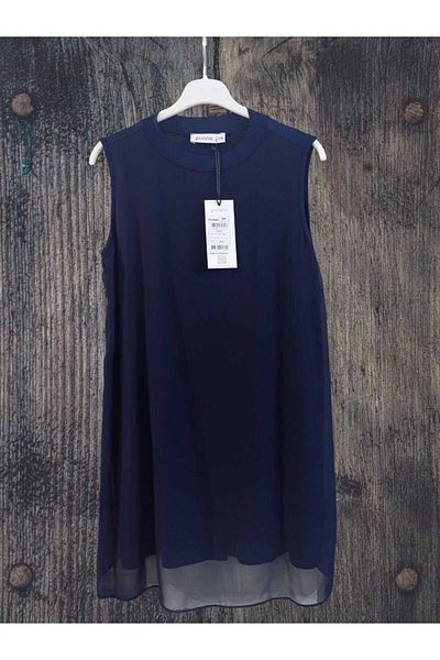 Puane Women's Crew Neck Zero Sleeve Front Chiffon Detailed Lined Innerwear Dark Blue 10270