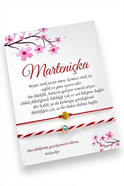 Eliya Clips Marteniçka Altın Sarısı Yonca Detaylı Kartlı Hediye Şans Bilekliği