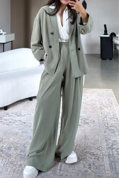 Suziş Women's Oversize Jacket and Elastic Waist Trousers Suit 9545