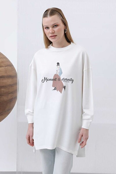 Puane Жіночий велосипедний комір Moment İs Eternity Характер Детальна туніка 10635