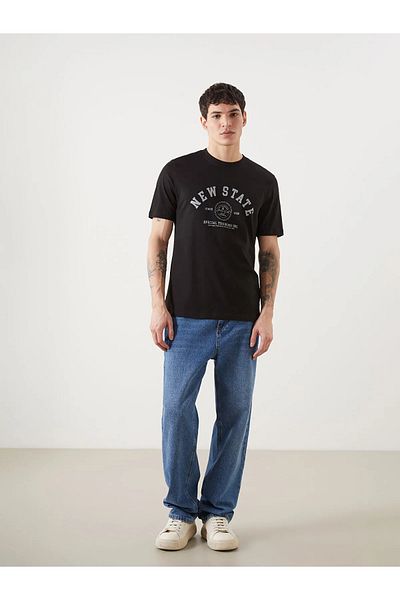 LC Waikiki Ανδρικό μπλουζάκι με στάμπα μαύρο Crew Neck